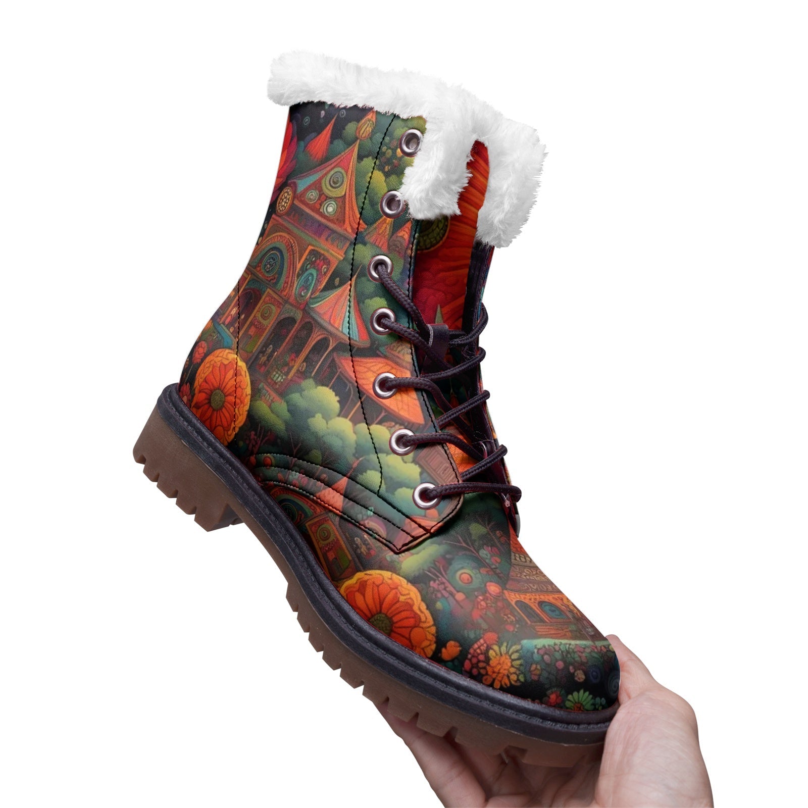 Hippie Art Zone - Psychedelic Castle & Floral Chukka Boots, Colorful Hippie Vibes