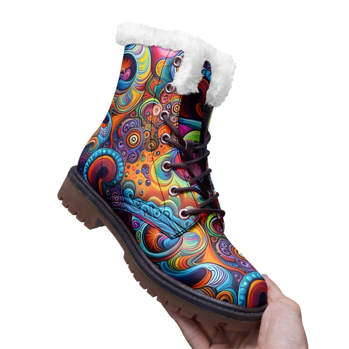 Hippie Art Zone - Hippie Colors &amp; Psychedelic Art Faux Fur Leather Boots