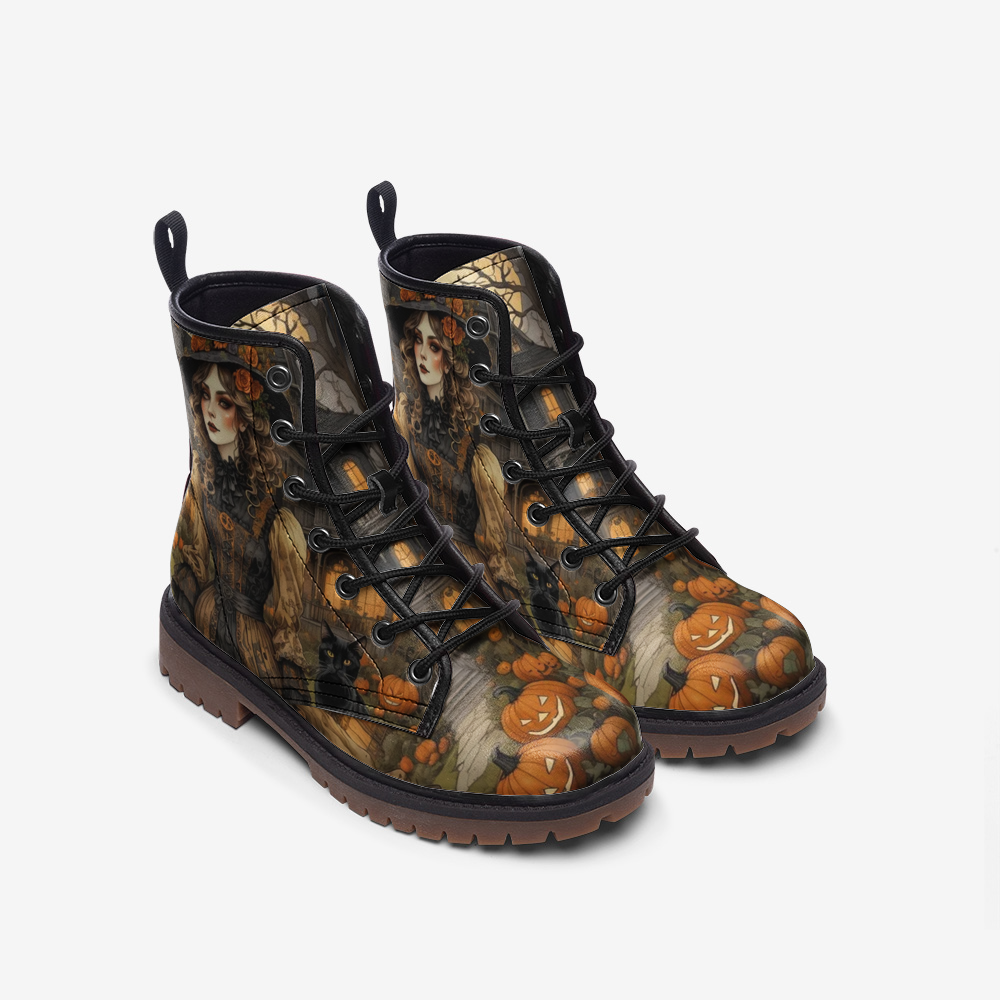 Hippie Art Zone - Pumpkin Girl Leather Boots For Hippie Halloween