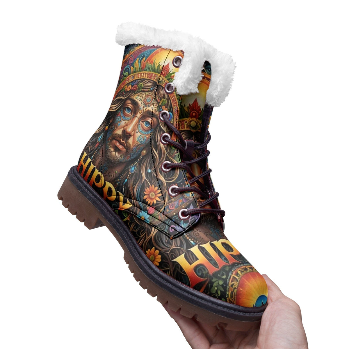 Hippie Art Zone - Hippy Guy Faux Fur Leather Boots, Boots For The Free-Spirited