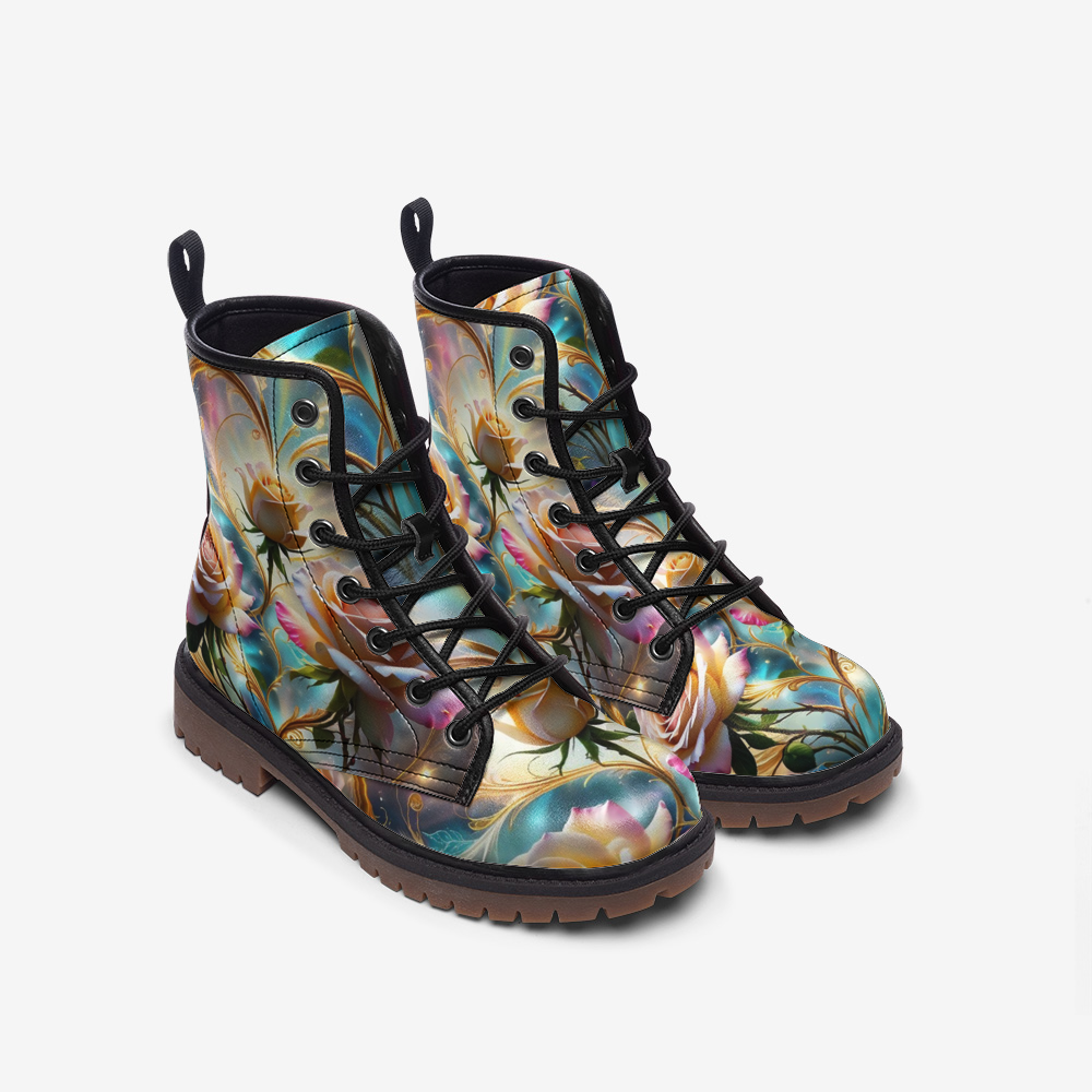 Hippie Art Zone - Galaxy Rose Vegan Leather Boots For Hippies