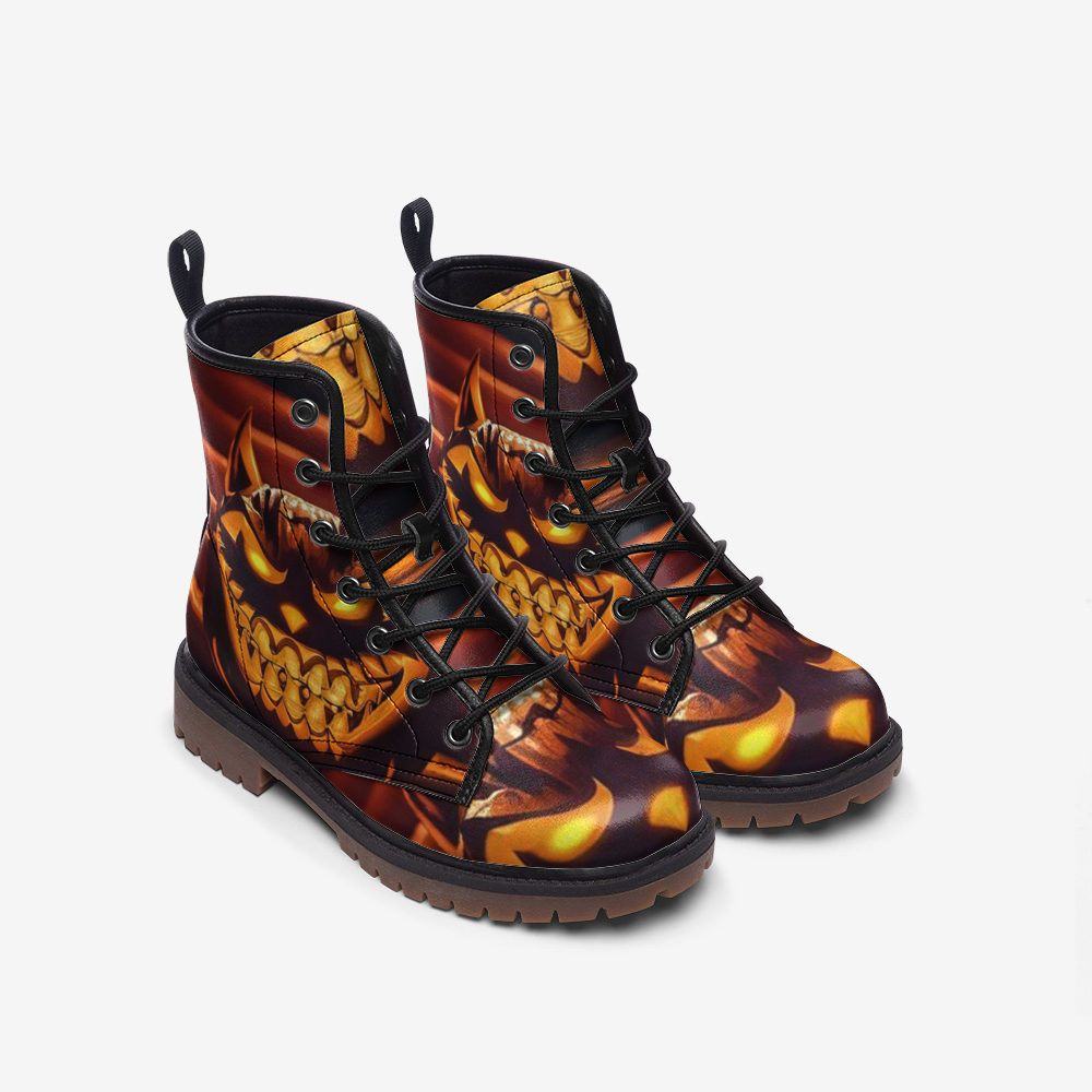 Hippie Art Zone - Cat-O-Lantern Leather Boots For Halloween