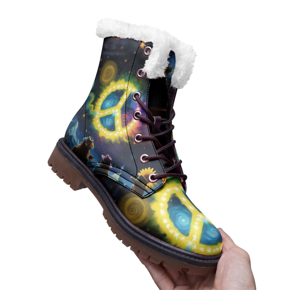 Hippie Art Zone - Hippie Life Faux Fur Leather Boots For the Free-Spirited Souls