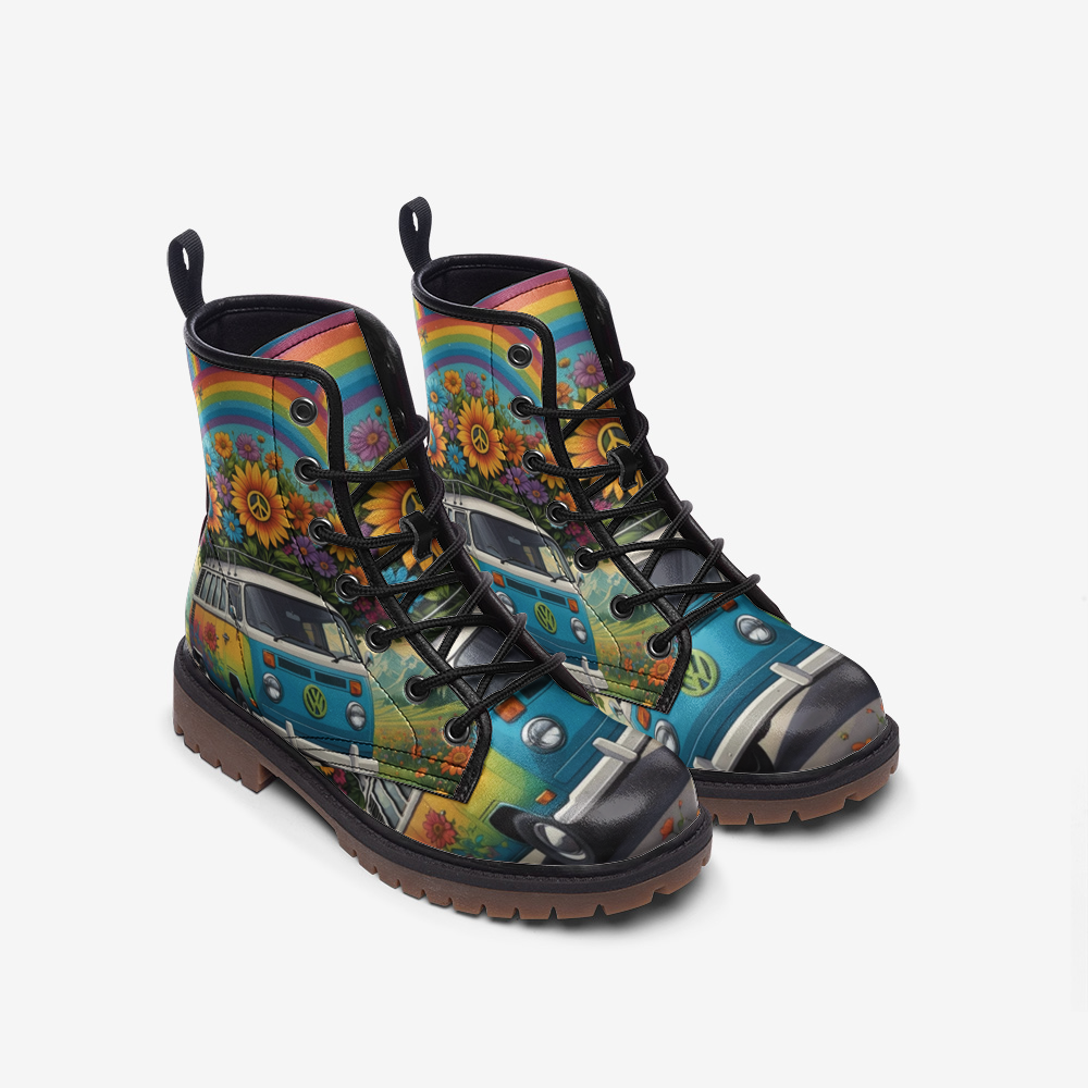 Hippie Art Zone - Rainbow On The Way Casual Leather Lightweight Boots For Hippies