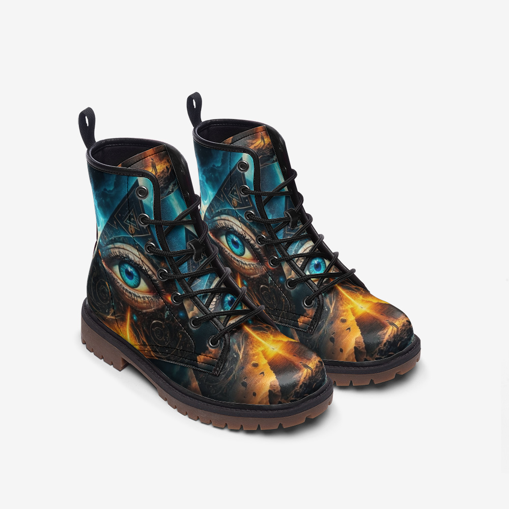 Hippie Art Zone - Eye of the Pyramid Vegan Leather Boots, Mystical Hippie Style