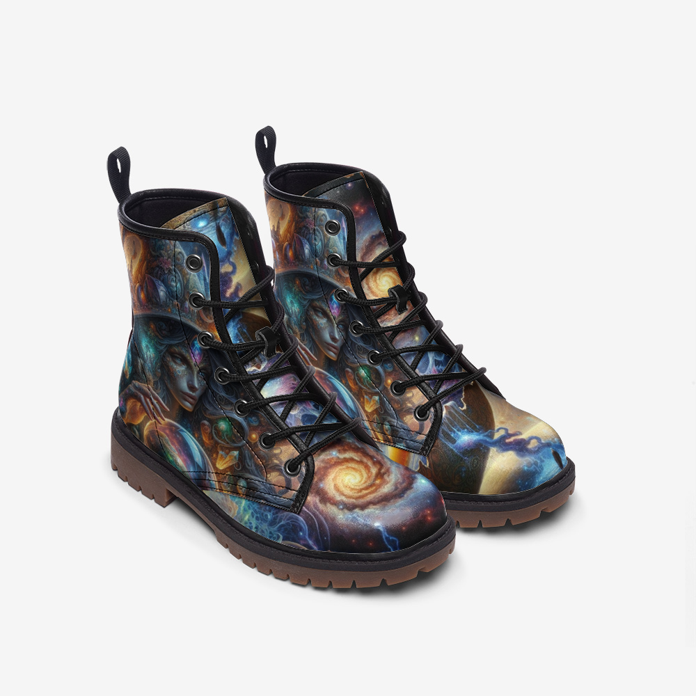 Hippie Art Zone - Galactic Hippie Witch Vegan Leather Boots, Cosmic Boho Style