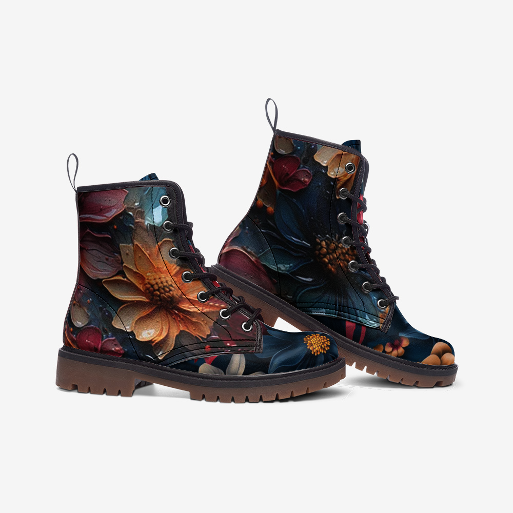 Hippie Art Zone - Big Floral Casual Faux Leather Lightweight Boots | Unique Boots For Hippies