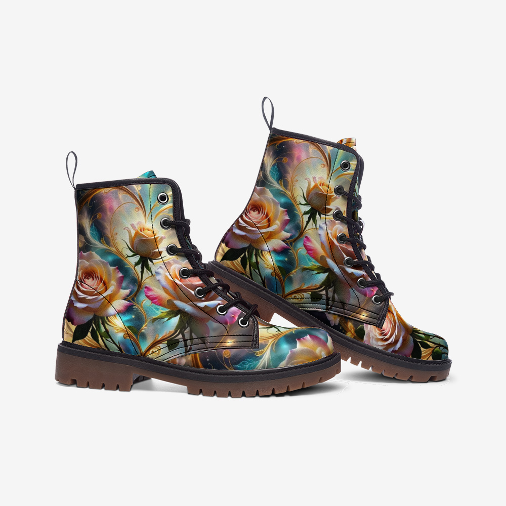 Hippie Art Zone - Galaxy Rose Vegan Leather Boots For Hippies