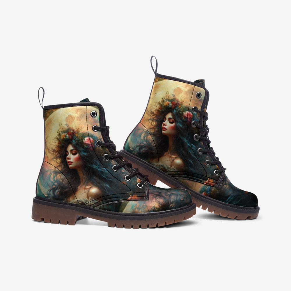 Hippie Art Zone - Moonlit Maiden Vegan Leather Boots, Hippie Witchy Style