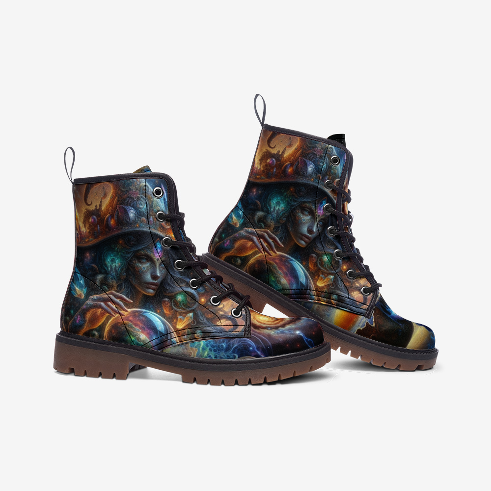 Hippie Art Zone - Galactic Hippie Witch Vegan Leather Boots, Cosmic Boho Style