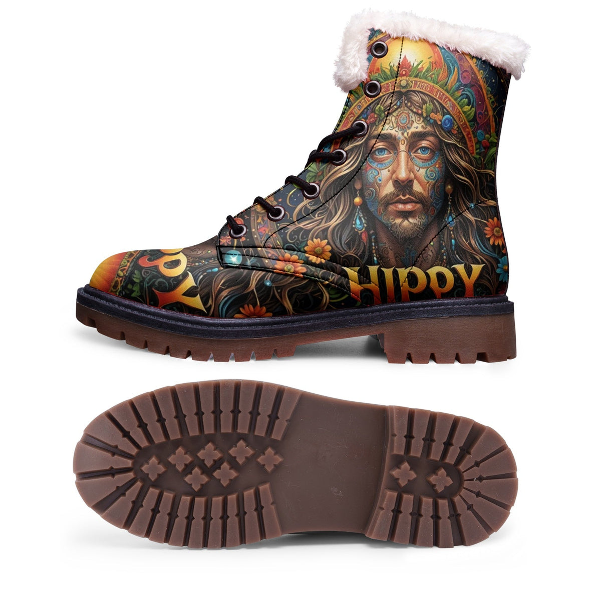 Hippie Art Zone - Hippy Guy Faux Fur Leather Boots, Boots For The Free-Spirited