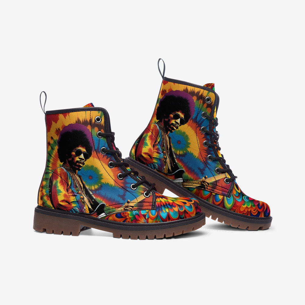 Hippie Art Zone - Hippie Guitarist Vegan Leather Combat Boots