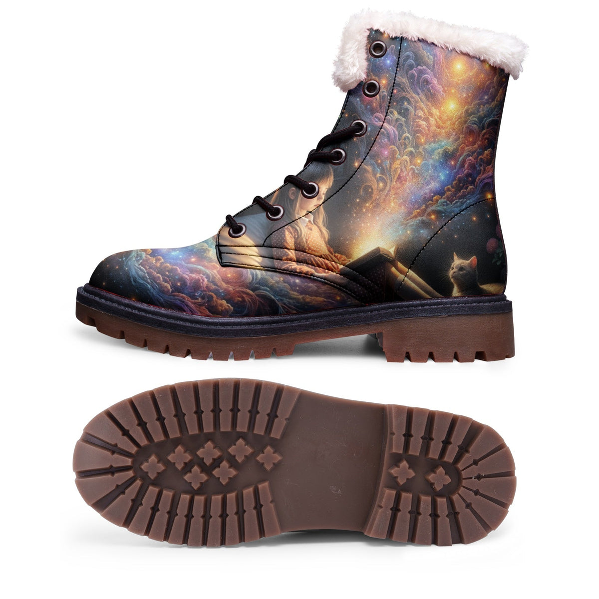 Hippie Art Zone - Galaxy Beauty Faux Fur Leather Boots For Color-Loving Dreamers