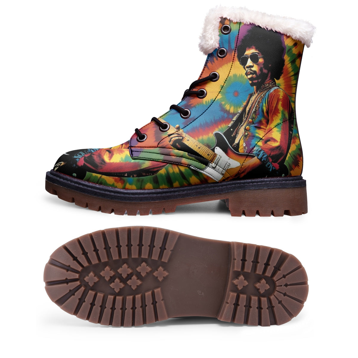 Hippie Art Zone - Faux Fur Leather Boots For Hippie Guitar