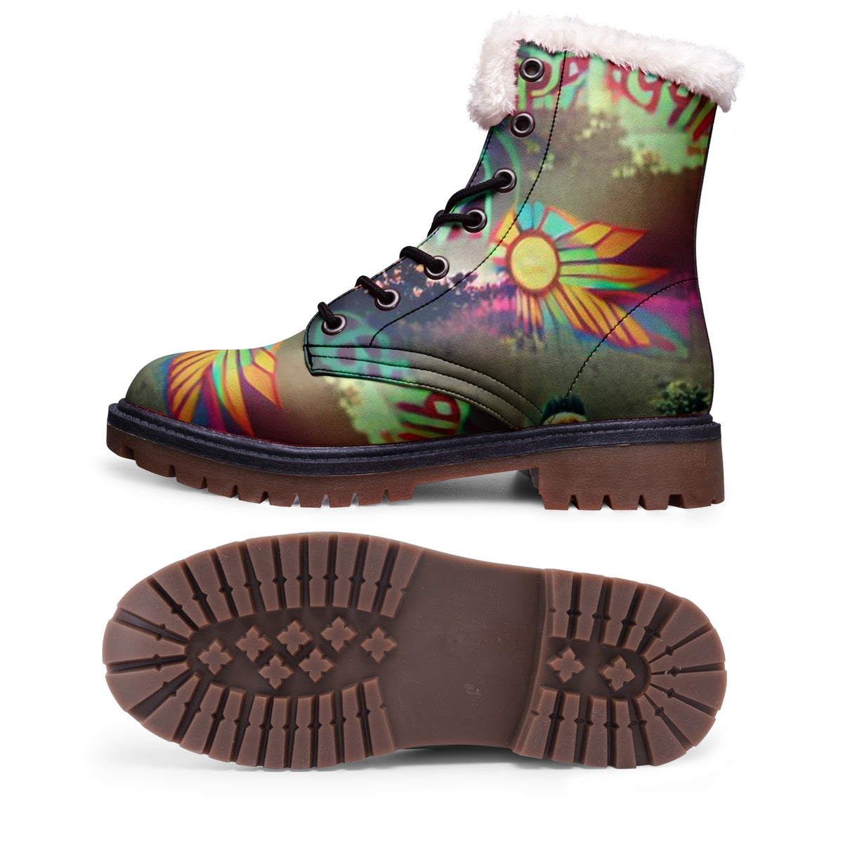 Hippie Art Zone - Peaceful Hippie Faux Fur Leather Boots