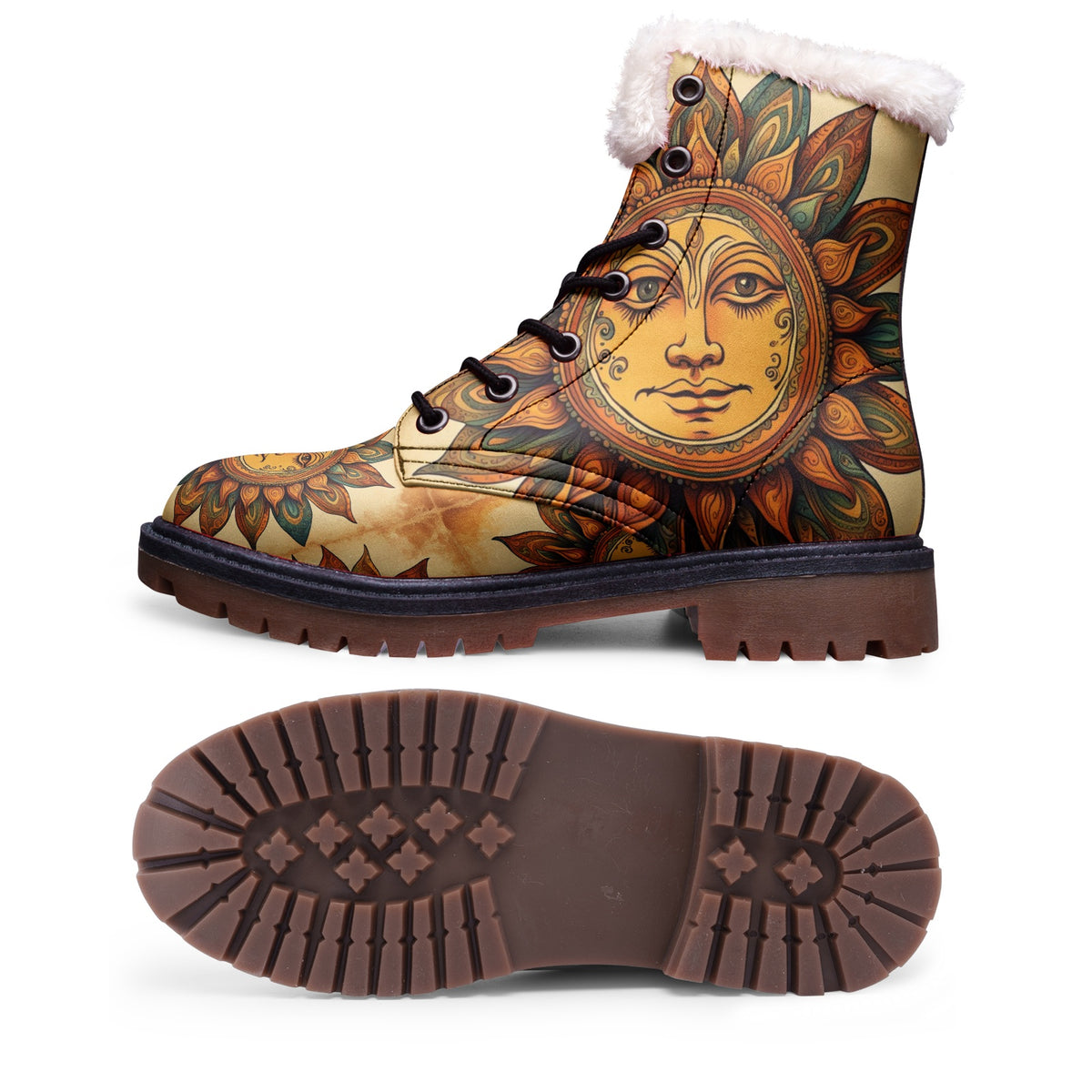 Hippie Art Zone - Boho Sunflower Faux Fur Leather Boots For Hippie