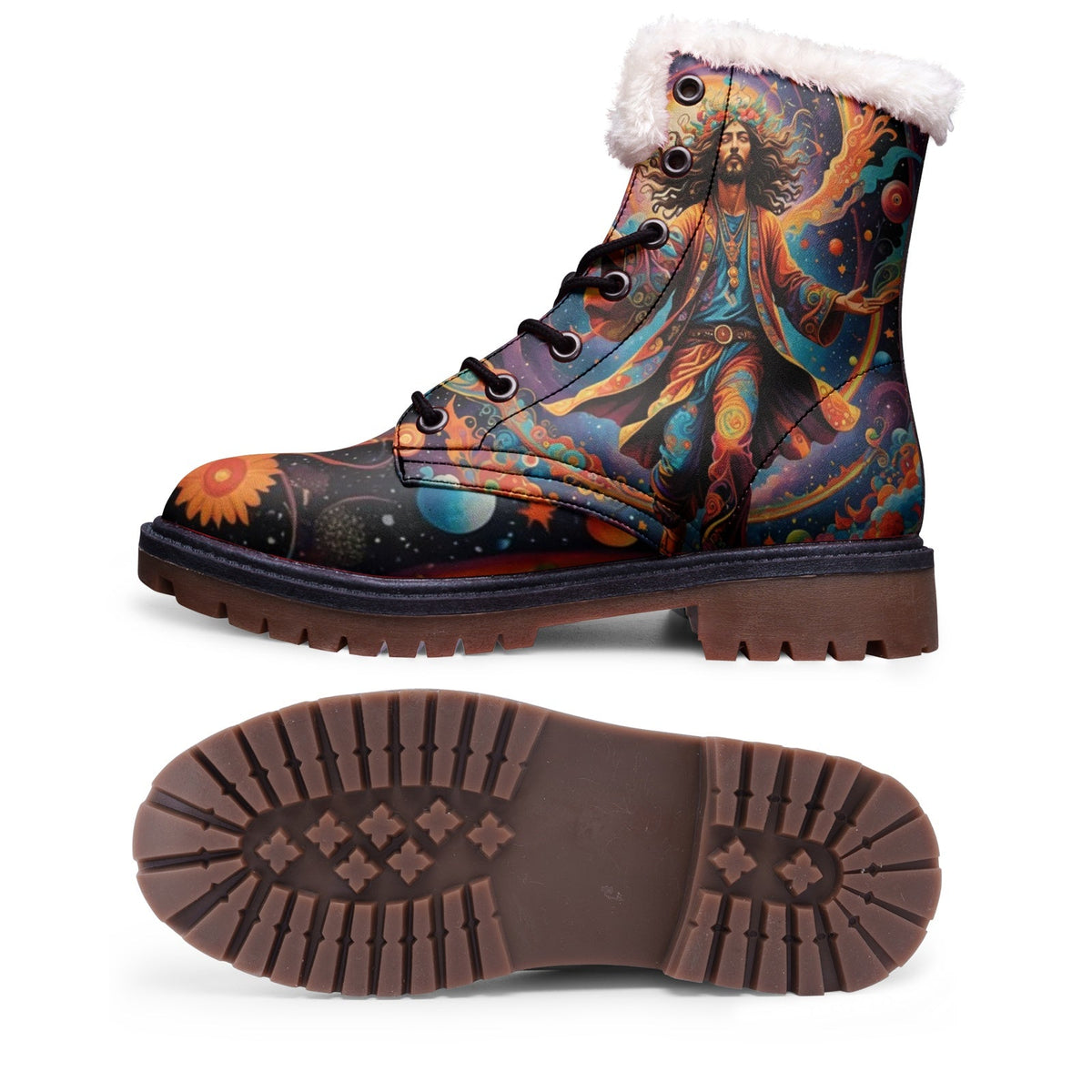 Hippie Art Zone - Hippie Flying Man Faux Fur Leather Boots