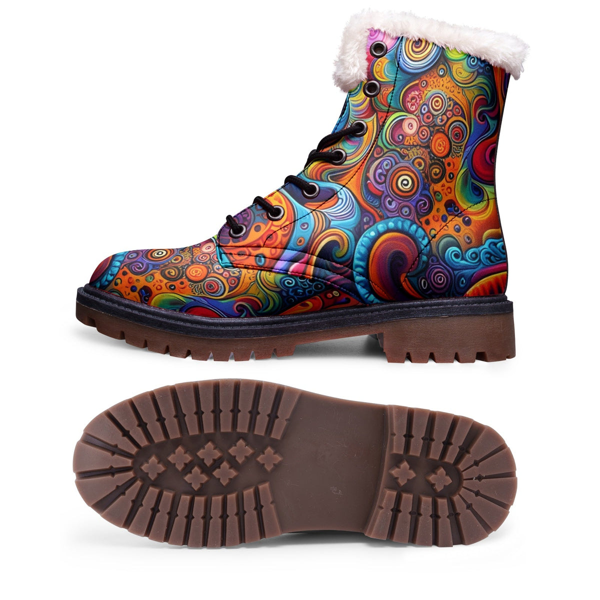 Hippie Art Zone - Hippie Colors &amp; Psychedelic Art Faux Fur Leather Boots