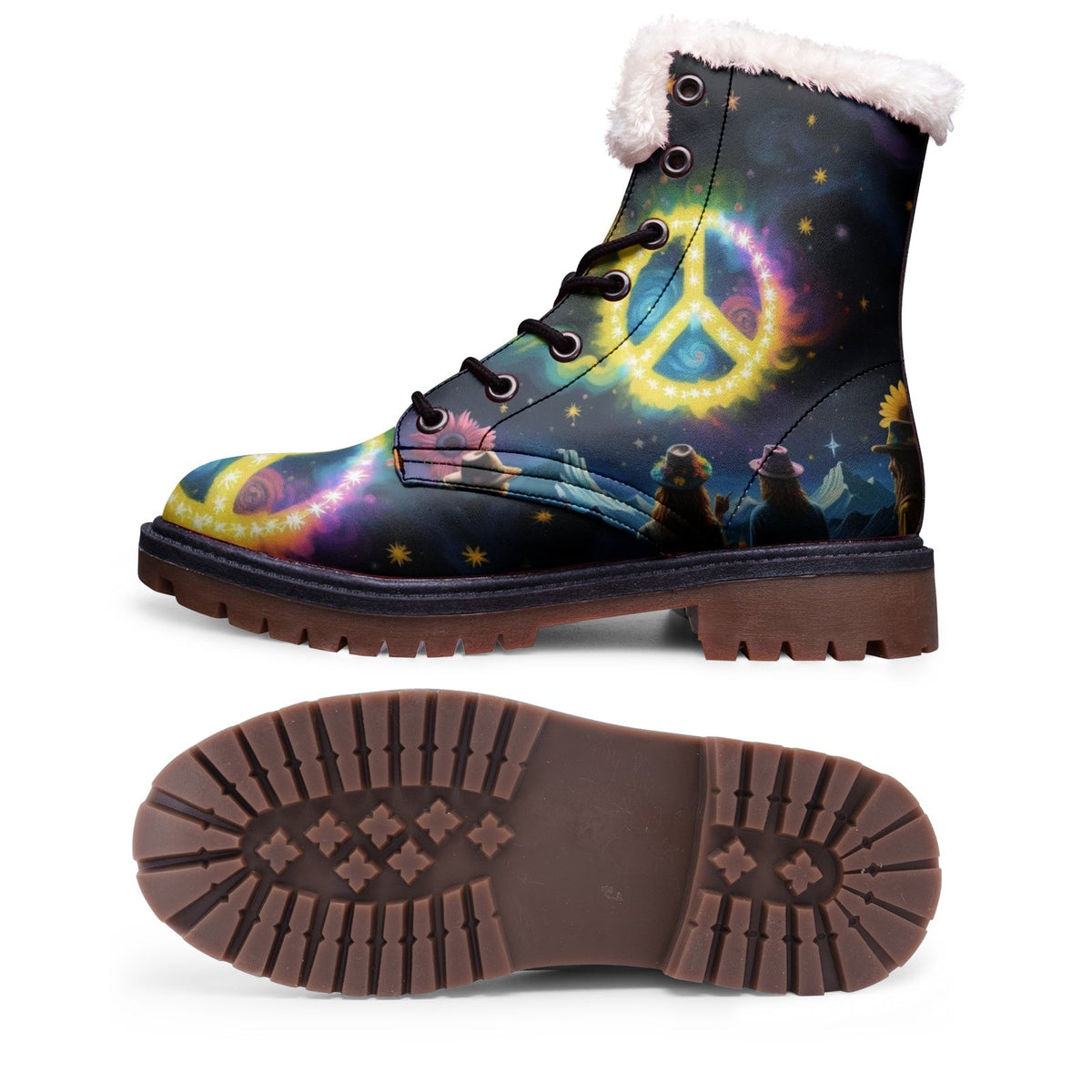 Hippie Art Zone - Hippie Life Faux Fur Leather Boots For the Free-Spirited Souls