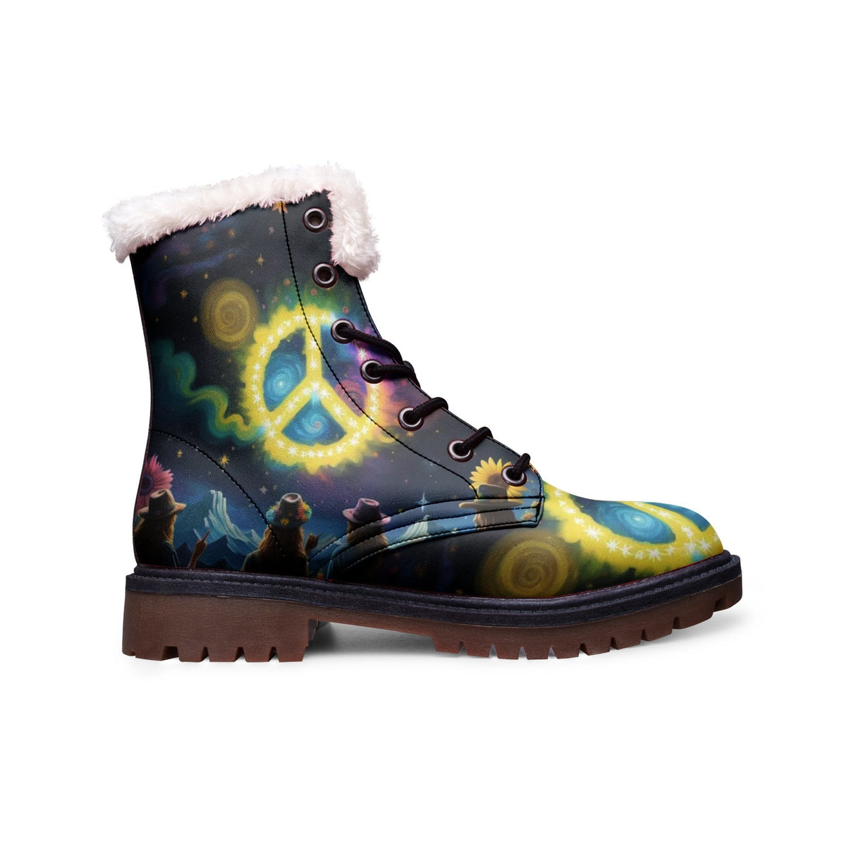 Hippie Art Zone - Hippie Life Faux Fur Leather Boots For the Free-Spirited Souls