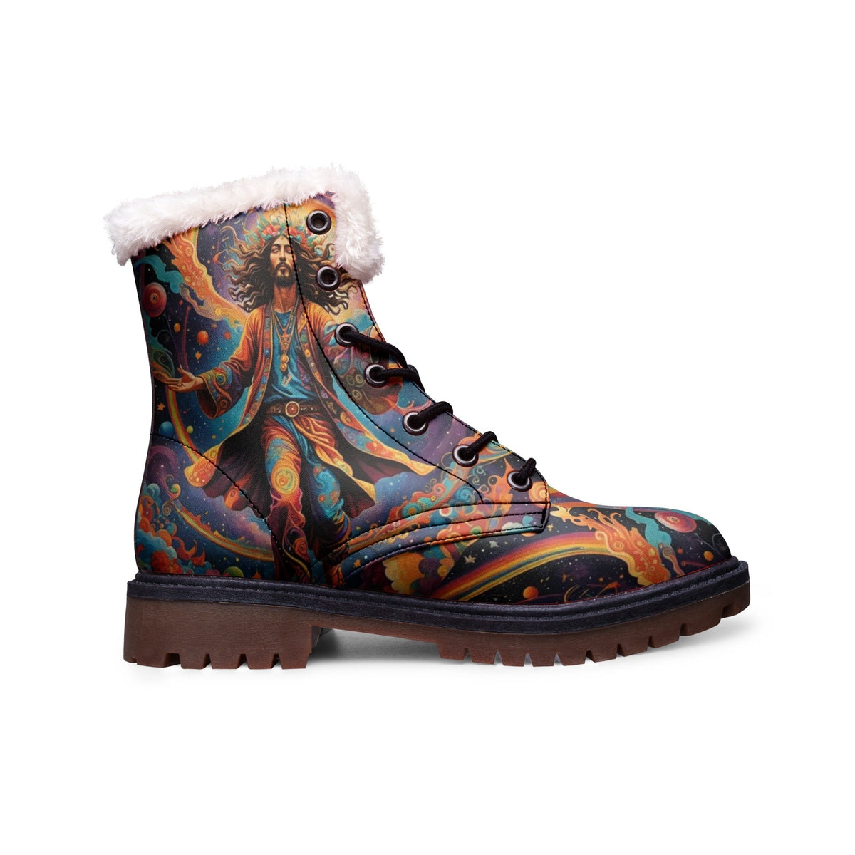 Hippie Art Zone - Hippie Flying Man Faux Fur Leather Boots