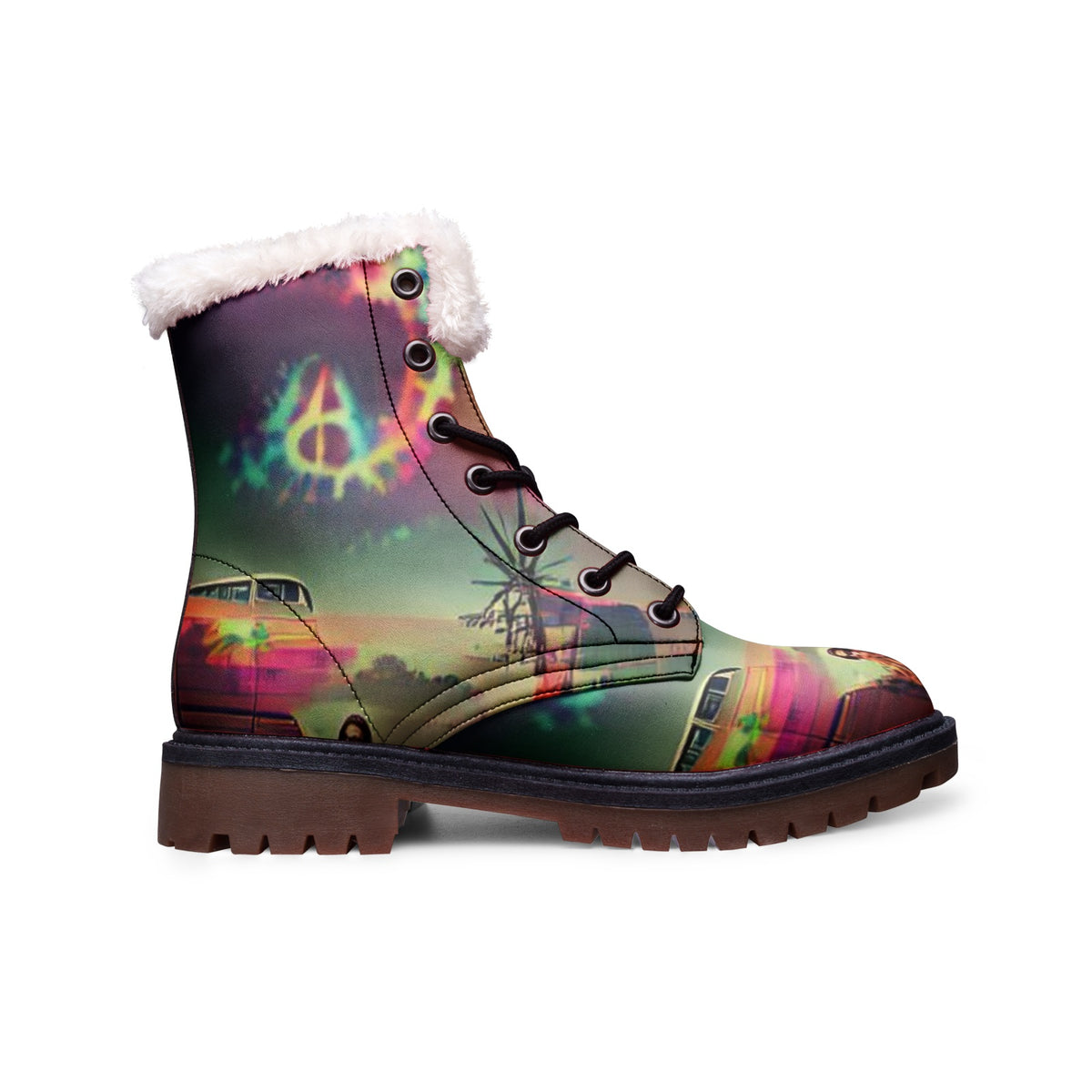 Hippie Art Zone - Abstract Hippie Faux Fur Leather Boots