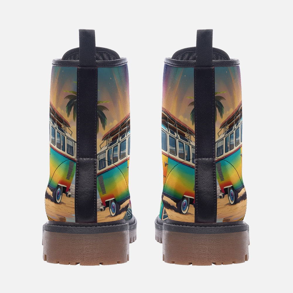 Hippie Art Zone - Rainbow Kombi Van Casual Leather Lightweight Boots
