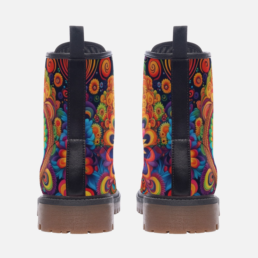 Hippie Art Zone - Hippie Floral Vegan Leather Combat Boots