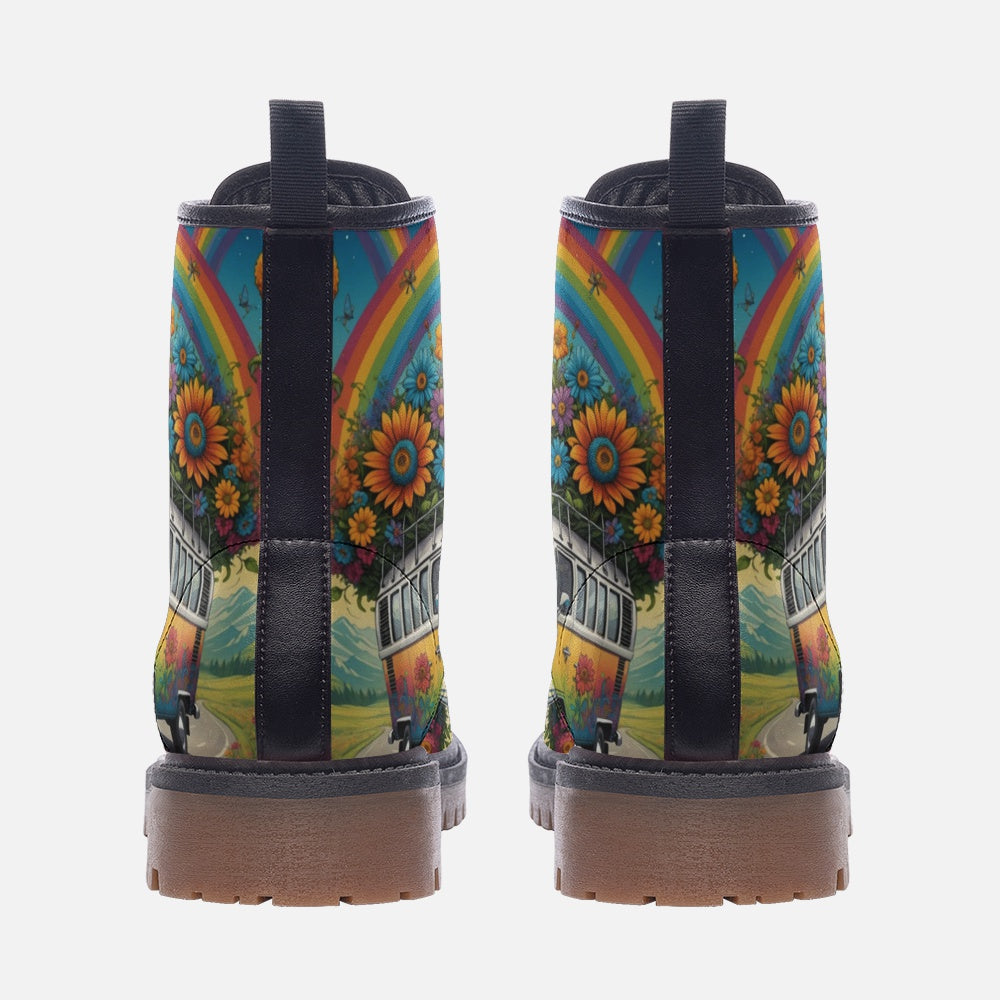 Hippie Art Zone - Rainbow On The Way Casual Leather Lightweight Boots For Hippies