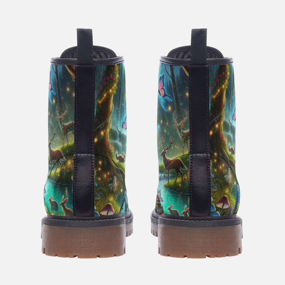 Hippie Art Zone - Waterfall Forest Vegan Leather Boots, Nature Lovers Hippie Style