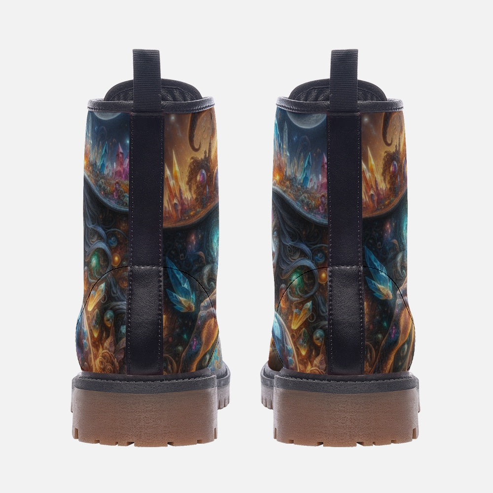 Hippie Art Zone - Galactic Hippie Witch Vegan Leather Boots, Cosmic Boho Style