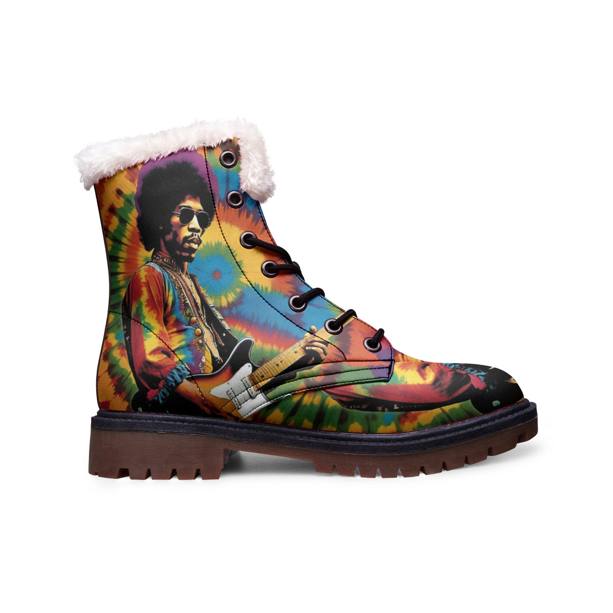 Hippie Art Zone - Faux Fur Leather Boots For Hippie Guitar