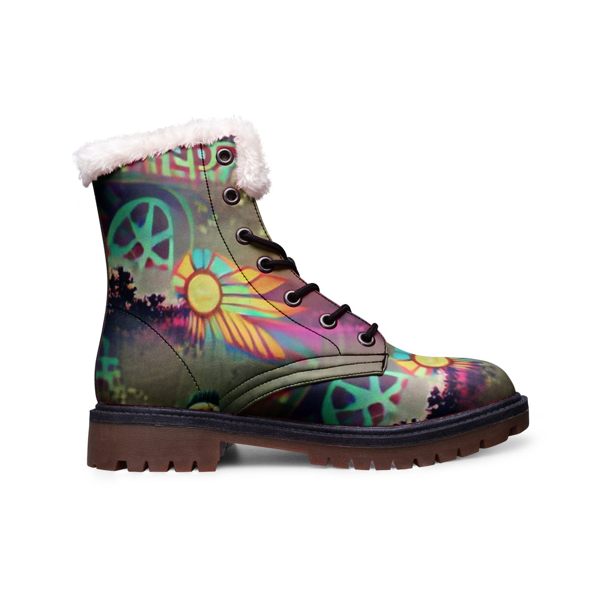 Hippie Art Zone - Peaceful Hippie Faux Fur Leather Boots