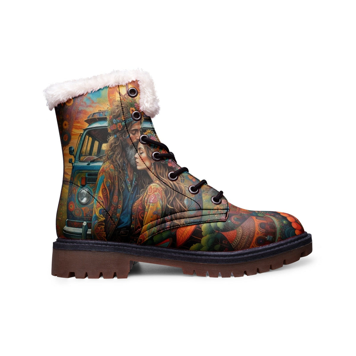 Hippie Art Zone - Hippie Love Faux Fur Leather Boots ? Colors of Love and Freedom