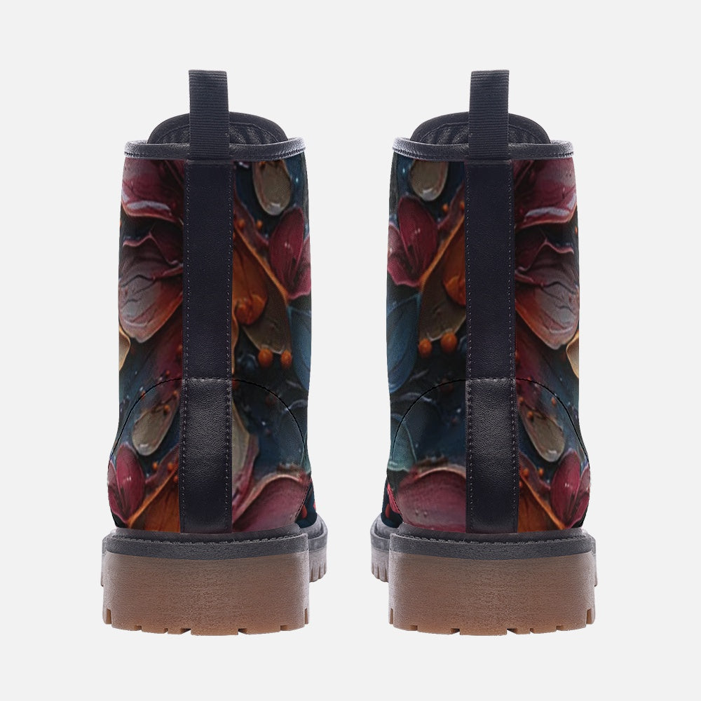 Hippie Art Zone - Big Floral Casual Faux Leather Lightweight Boots | Unique Boots For Hippies