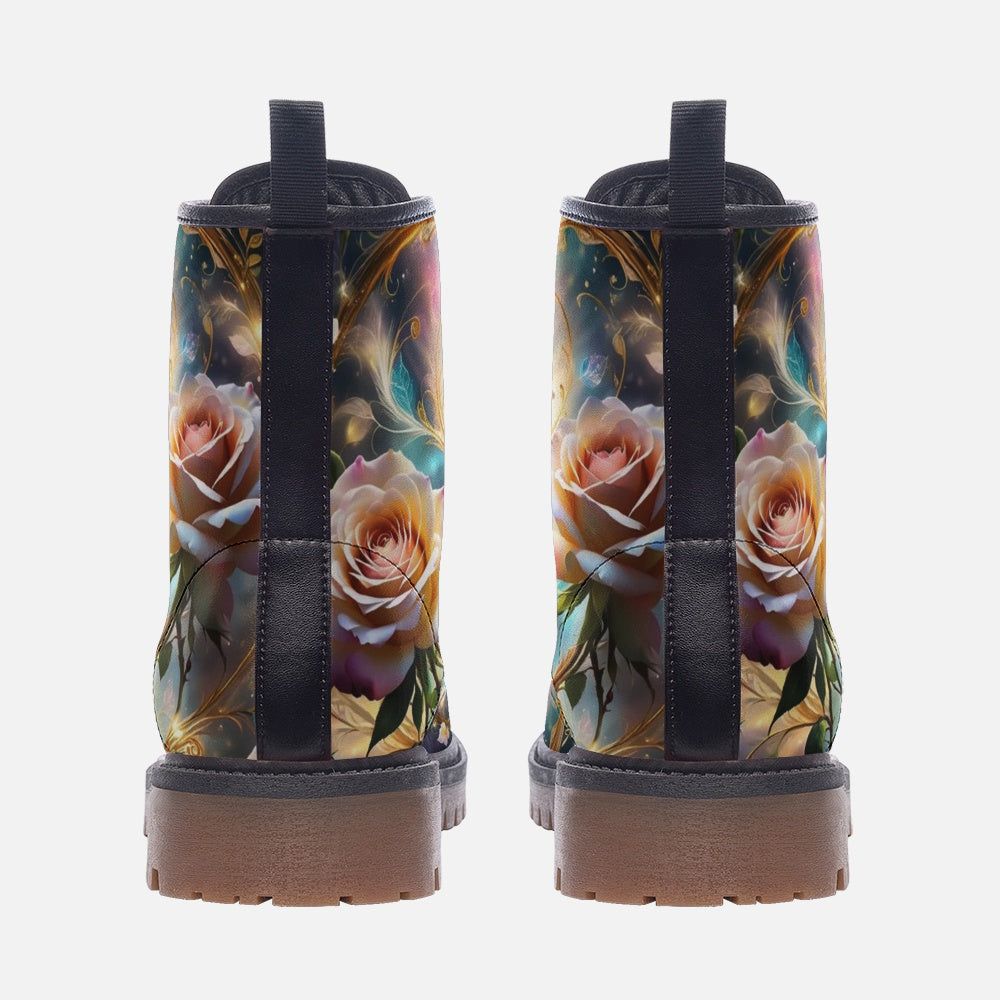 Hippie Art Zone - Galaxy Rose Vegan Leather Boots For Hippies