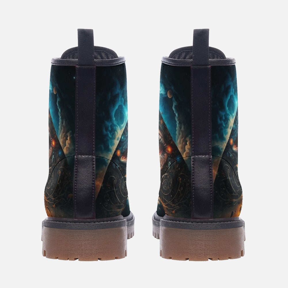 Hippie Art Zone - Eye of the Pyramid Vegan Leather Boots, Mystical Hippie Style