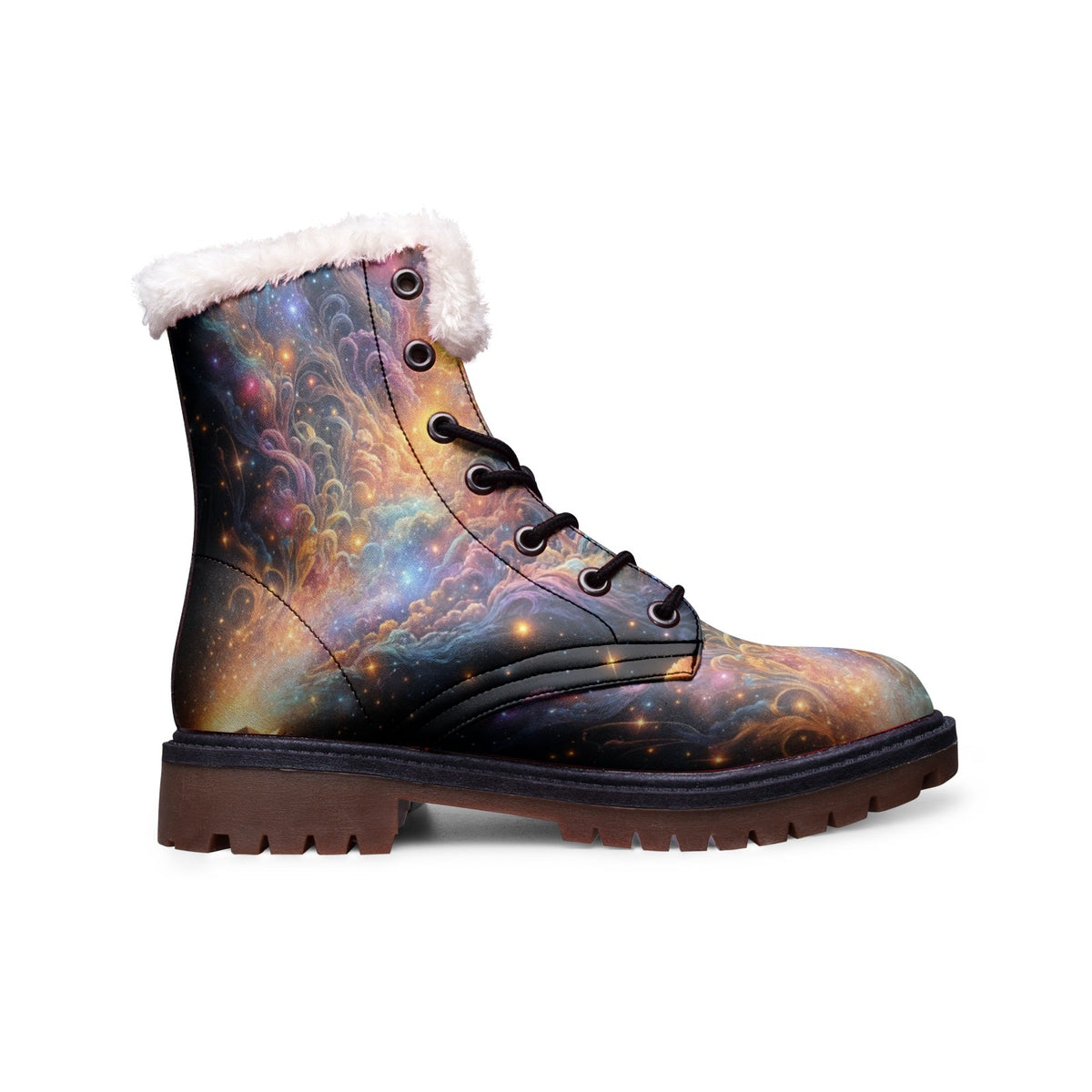 Hippie Art Zone - Galaxy Beauty Faux Fur Leather Boots For Color-Loving Dreamers