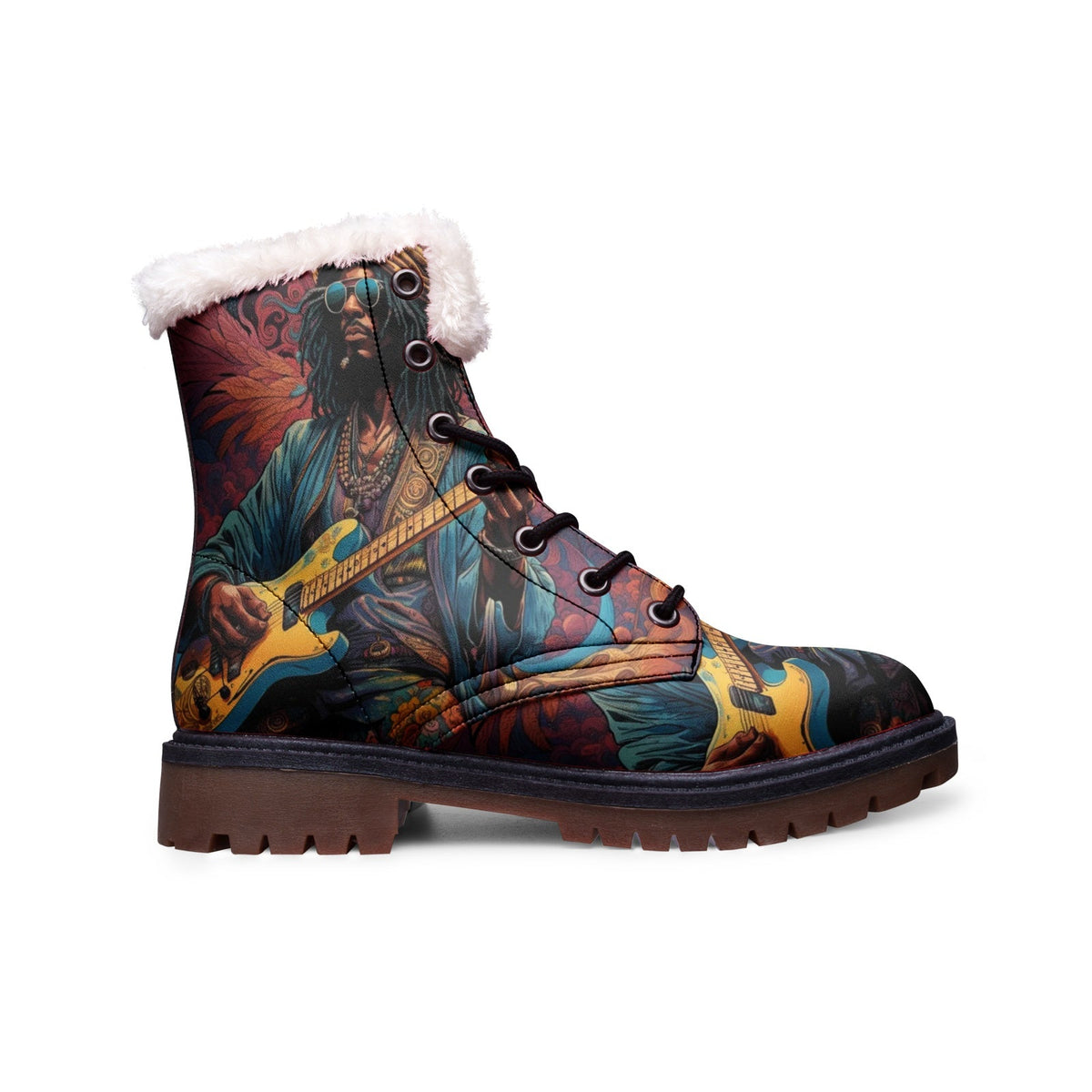 Hippie Art Zone - Hippie Faux Fur Leather Boots For Music Lovers and Free Spirits