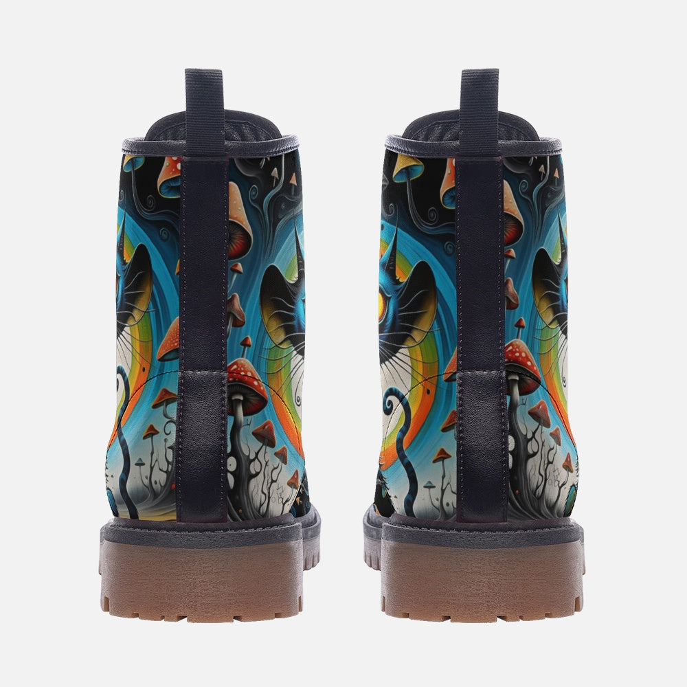 Hippie Art Zone - Hippie Cat &amp; Psychedelic Mushroom Vegan Leather Boots