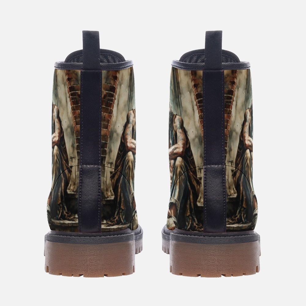 Hippie Art Zone - Hippie Man Vegan Leather Combat Boots