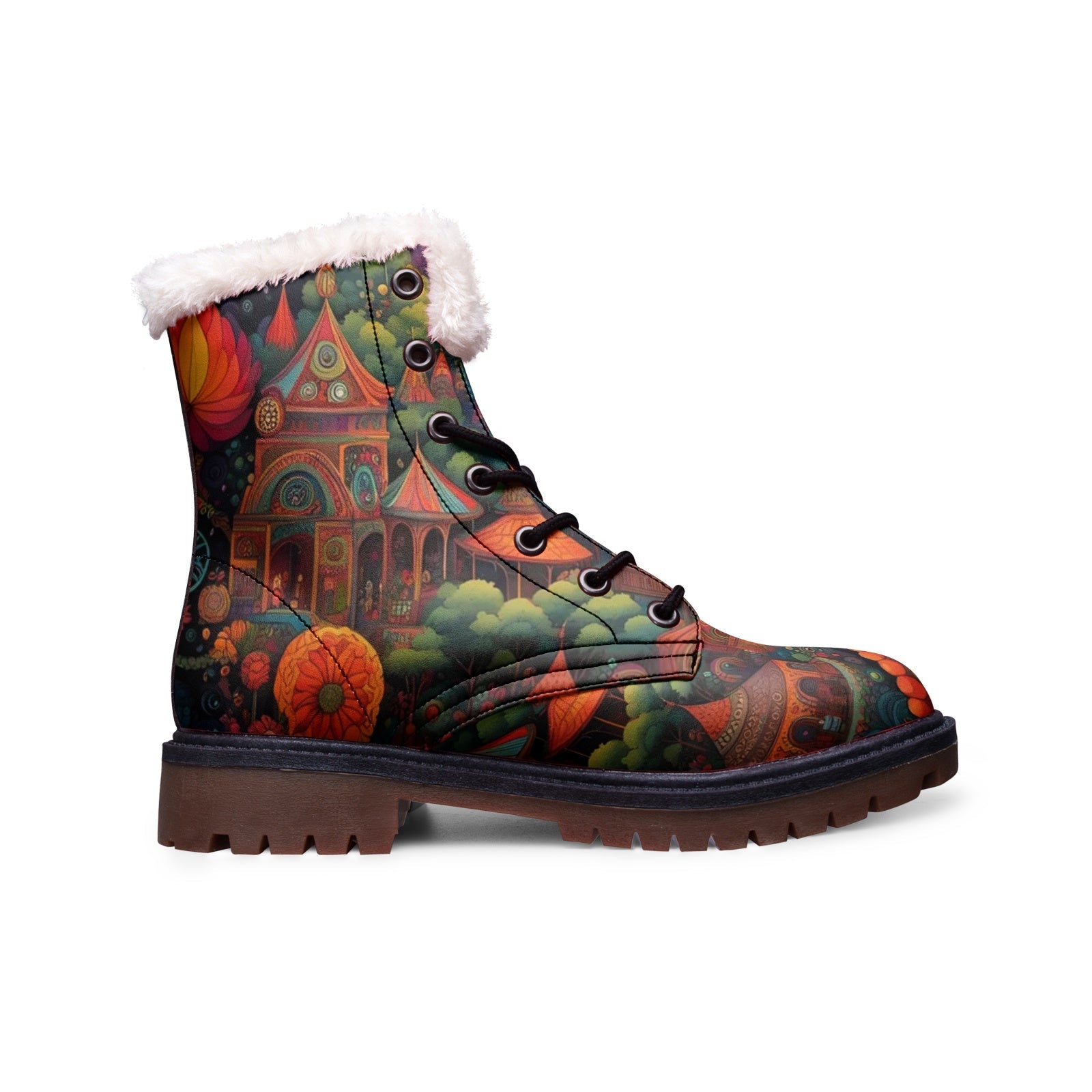 Hippie Art Zone - Psychedelic Castle & Floral Chukka Boots, Colorful Hippie Vibes