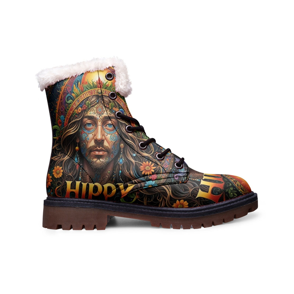 Hippie Art Zone - Hippy Guy Faux Fur Leather Boots, Boots For The Free-Spirited