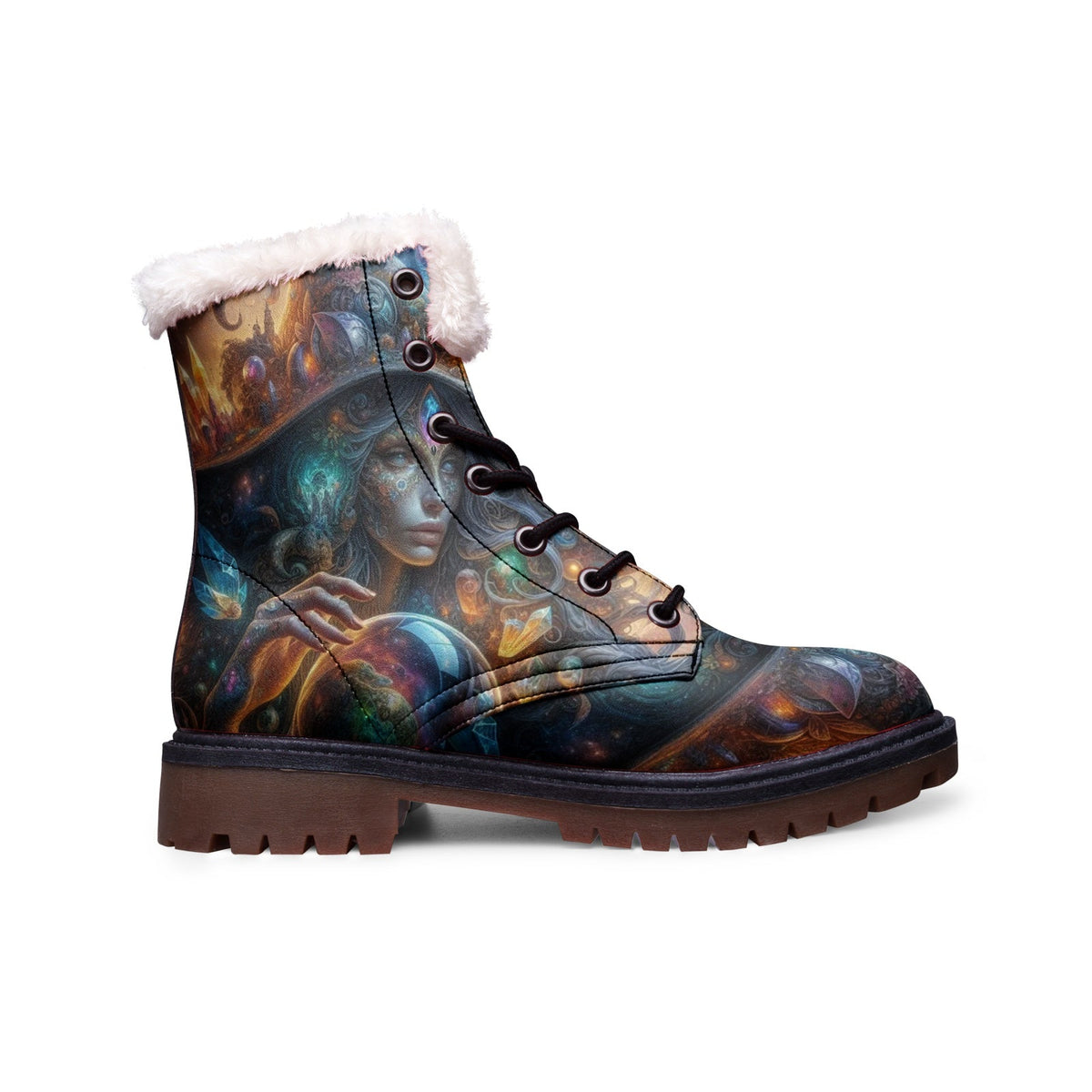 Hippie Art Zone - Galaxy Witch Faux Fur Leather Boots for Mystical Hippies