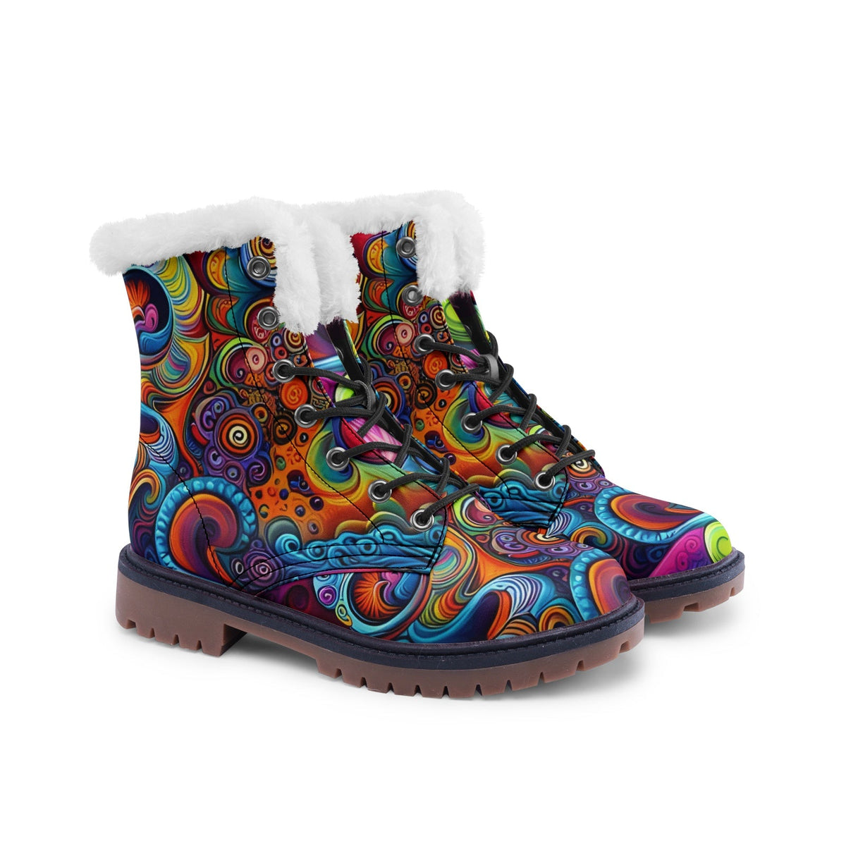 Hippie Art Zone - Hippie Colors &amp; Psychedelic Art Faux Fur Leather Boots