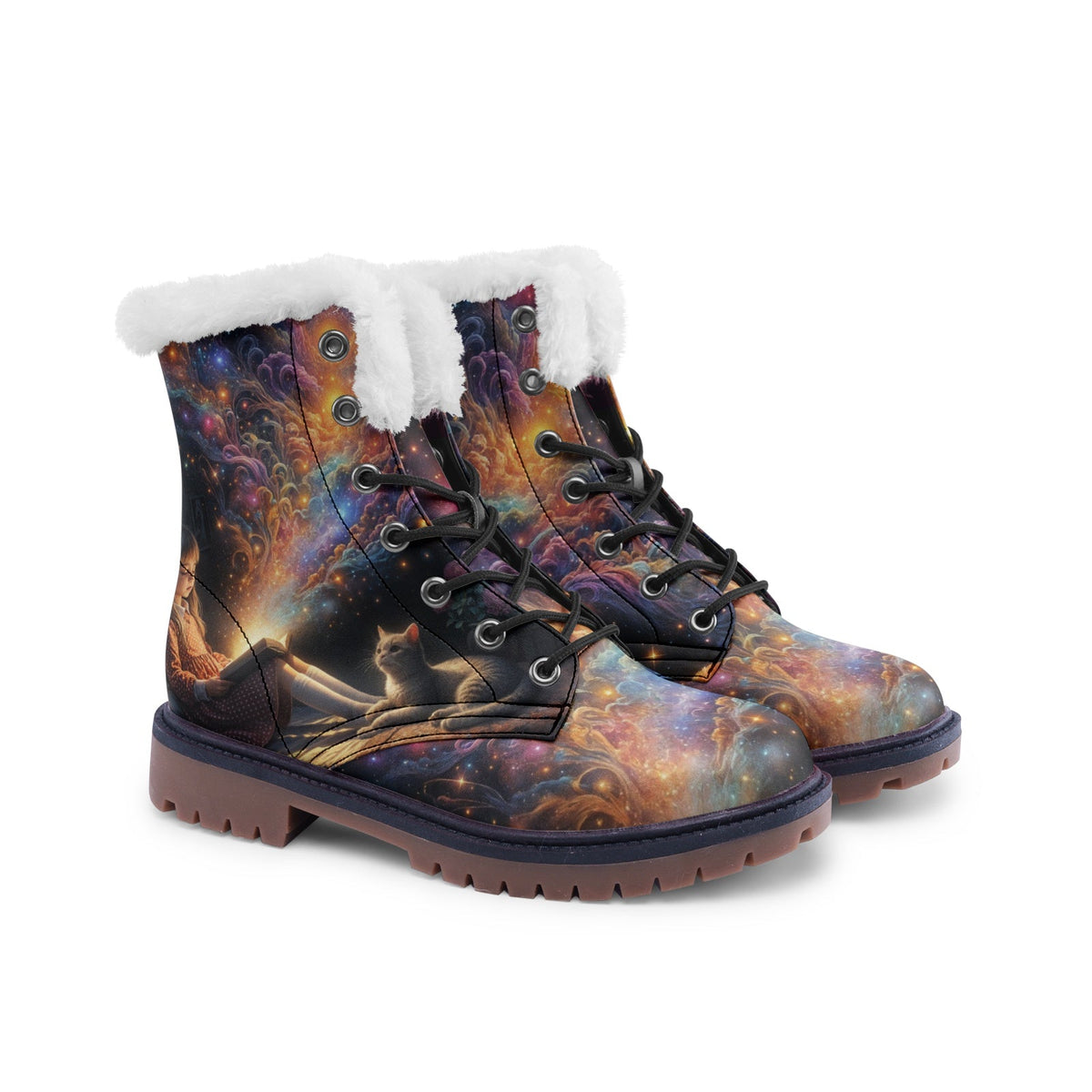 Hippie Art Zone - Galaxy Beauty Faux Fur Leather Boots For Color-Loving Dreamers