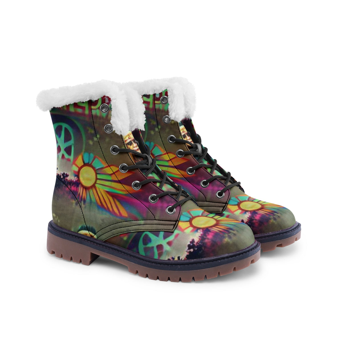 Hippie Art Zone - Peaceful Hippie Faux Fur Leather Boots