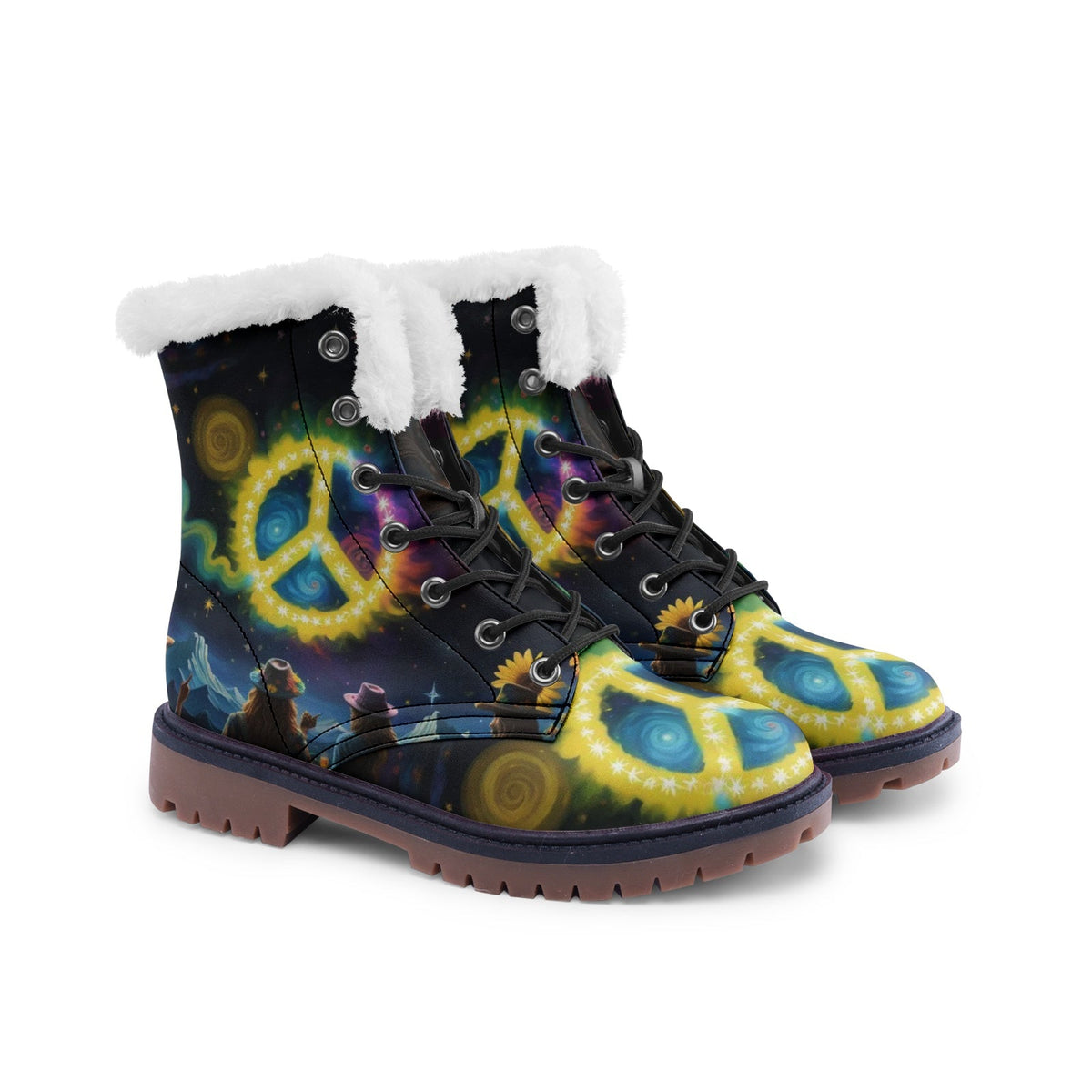 Hippie Art Zone - Hippie Life Faux Fur Leather Boots For the Free-Spirited Souls