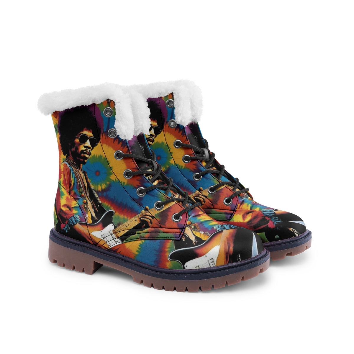 Hippie Art Zone - Faux Fur Leather Boots For Hippie Guitar