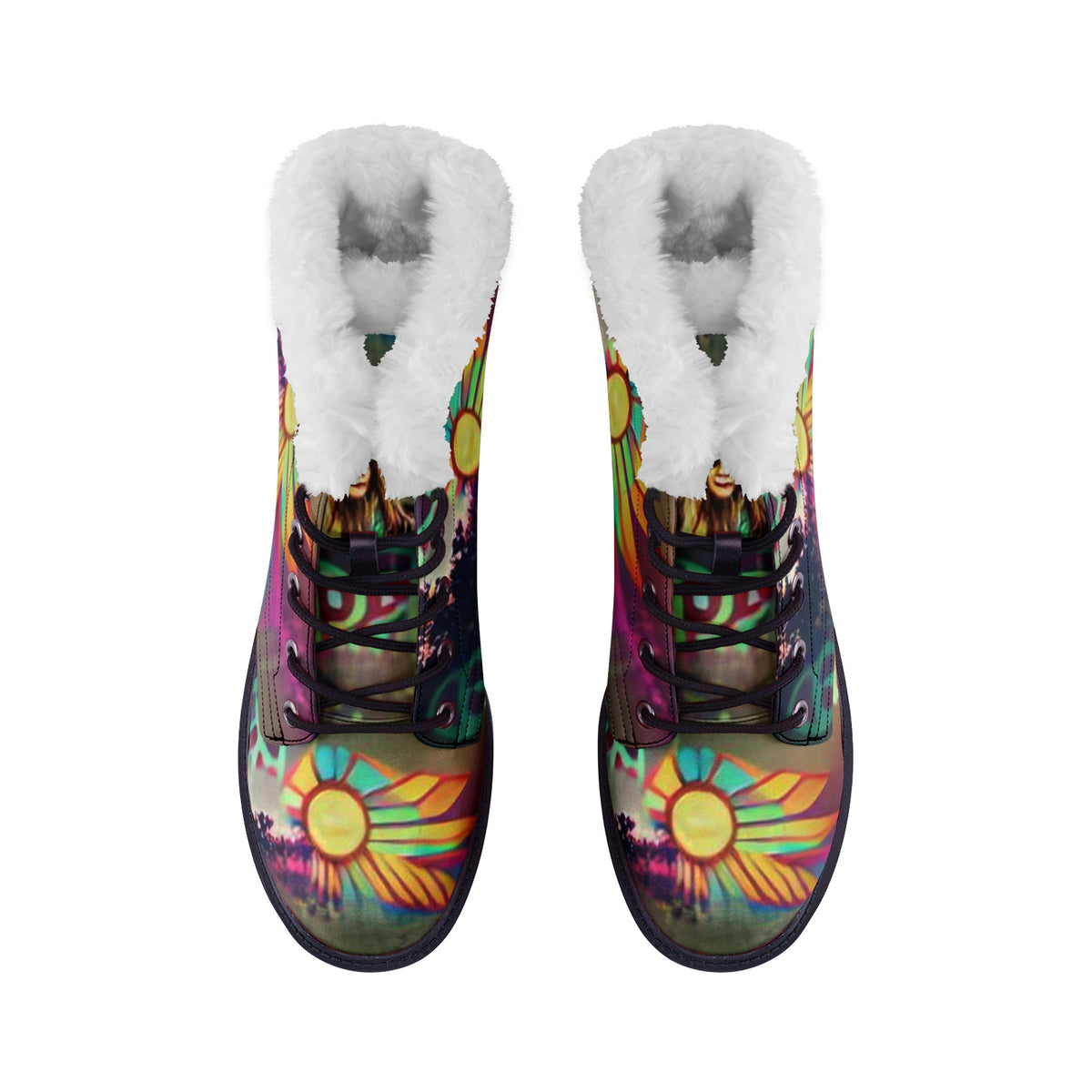 Hippie Art Zone - Peaceful Hippie Faux Fur Leather Boots